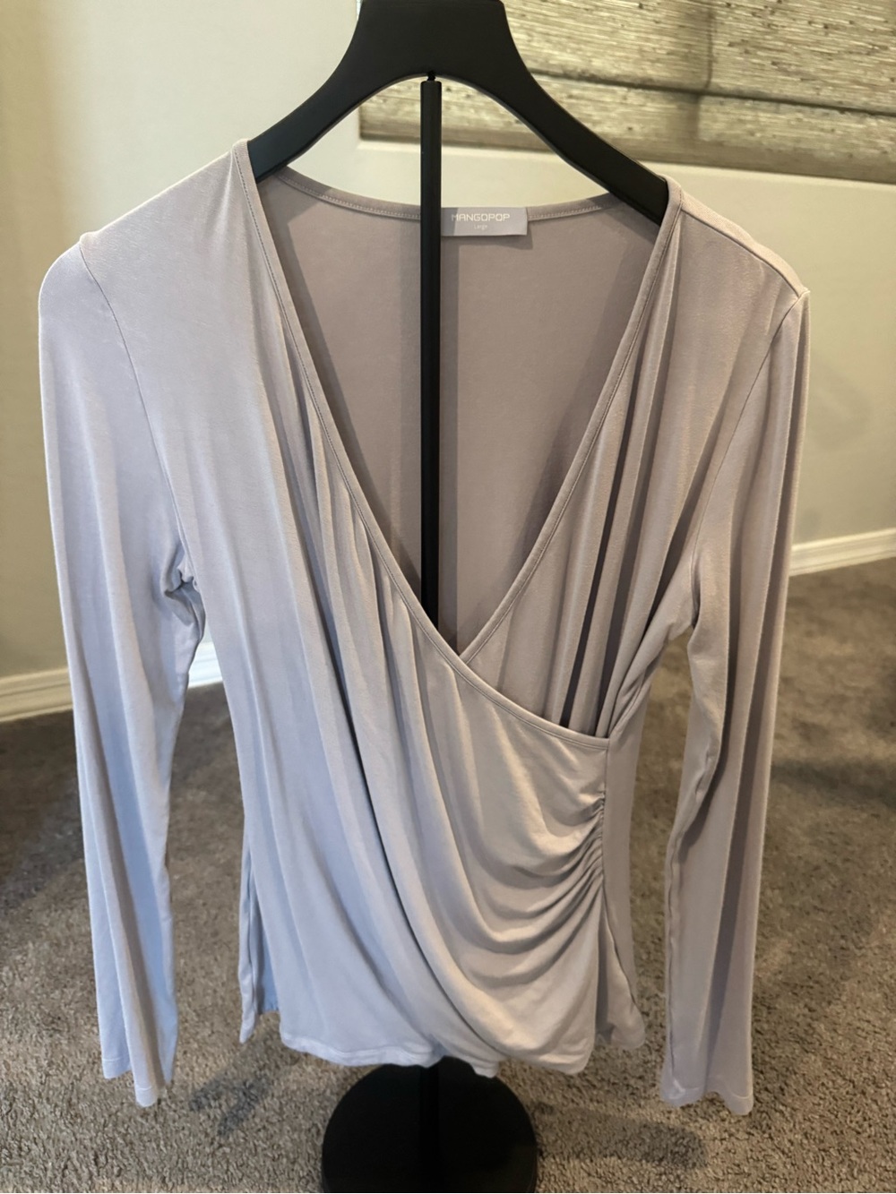 Mango Lavender Draped Wrap-Style Long Sleeve Top